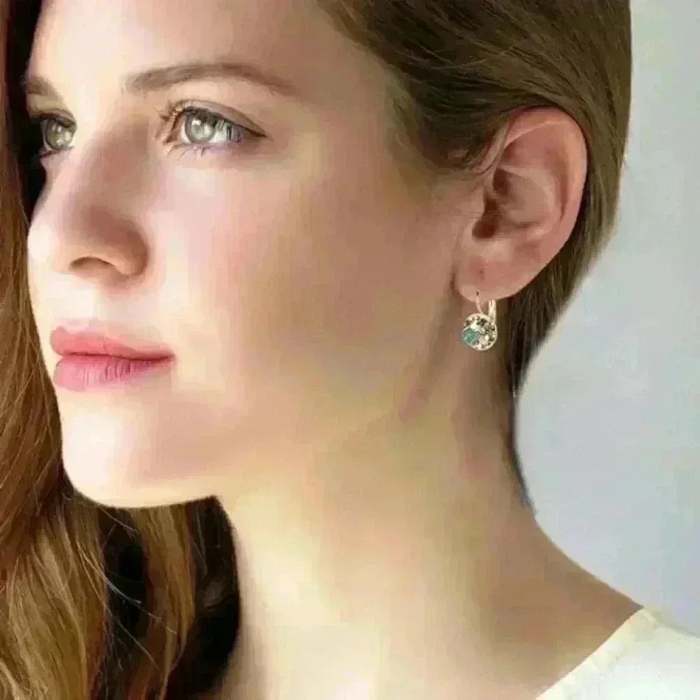 Multicolored Austrian Crystal Leverback Earrings for Women 14K Gold